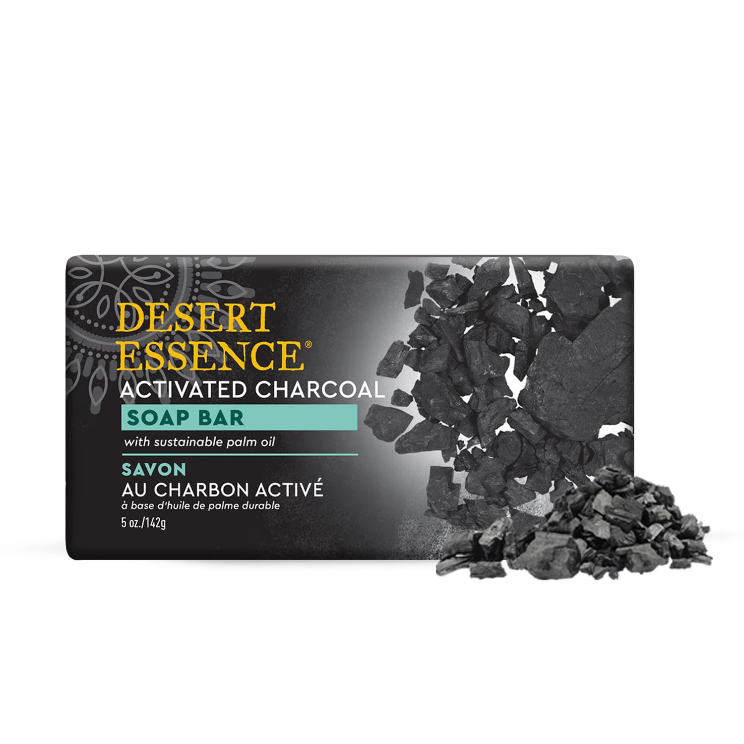 Desert Essence Soap Bar Activated Charcoal - 5 oz - Face & Body - Palm Oil - Detoxify & Moisturize Skin - Remove Excess Oil