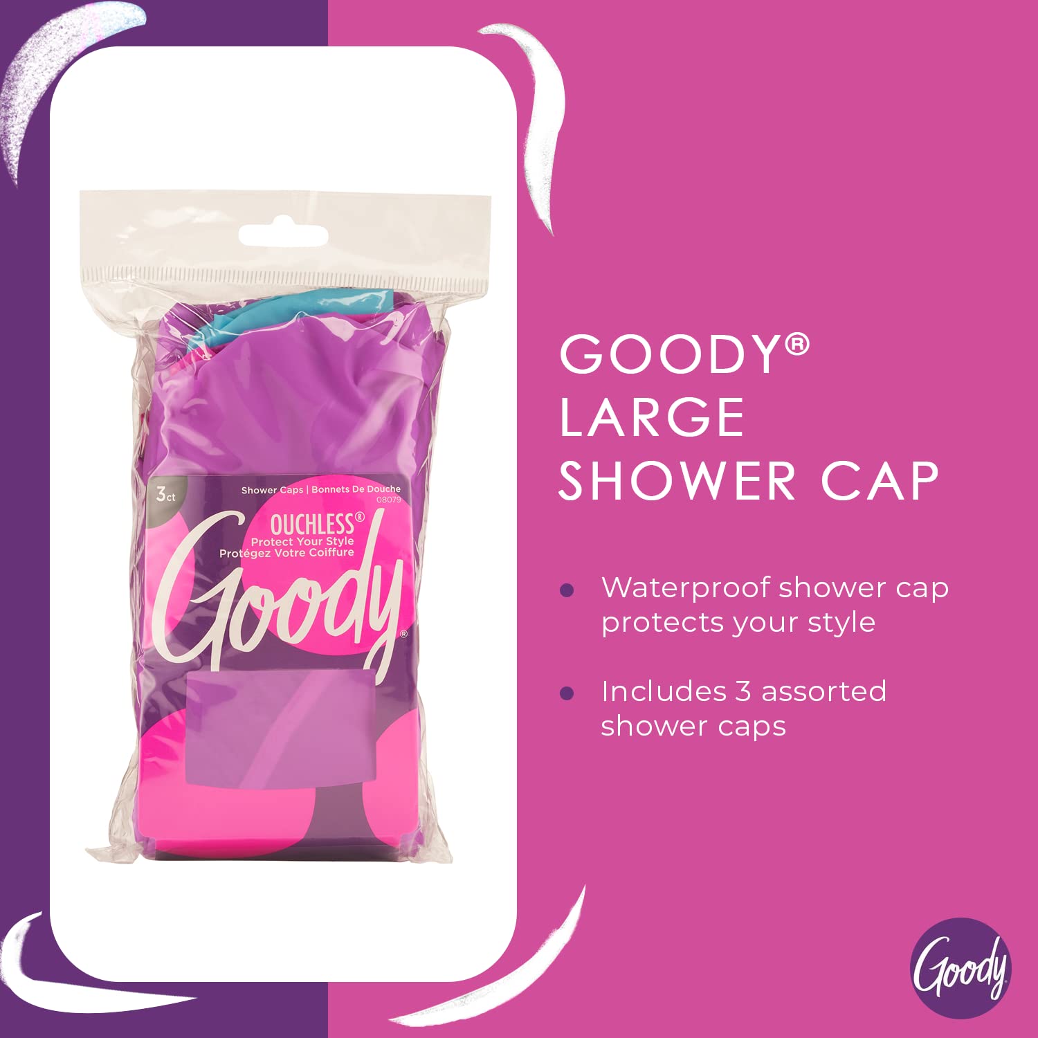 Goody Styling Essentials Shower Cap, 3 count, Colors May Vary