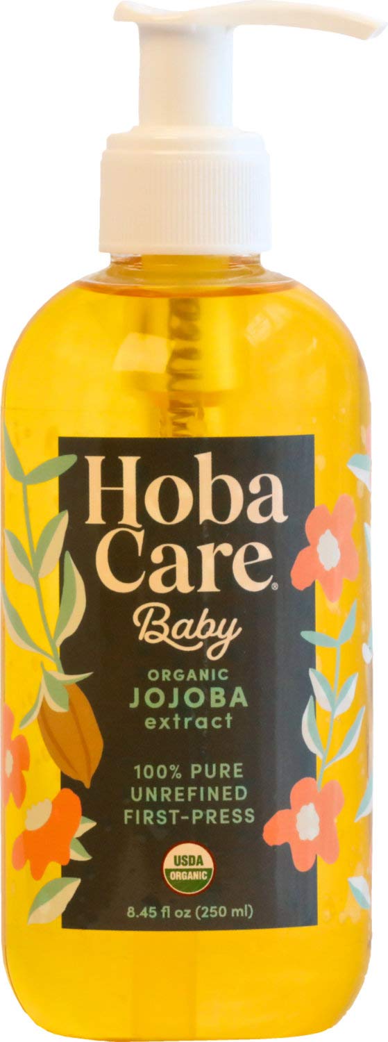 HobaCare 100% Pure Organic Jojoba Baby Oil - Unrefined and Cold Pressed Jojoba Oil - Body & Scalp Massaging Oil for Skin, Hair, and Nails - Helps to Fight Cradle Cap and Dry Skin (8.45 fl oz)