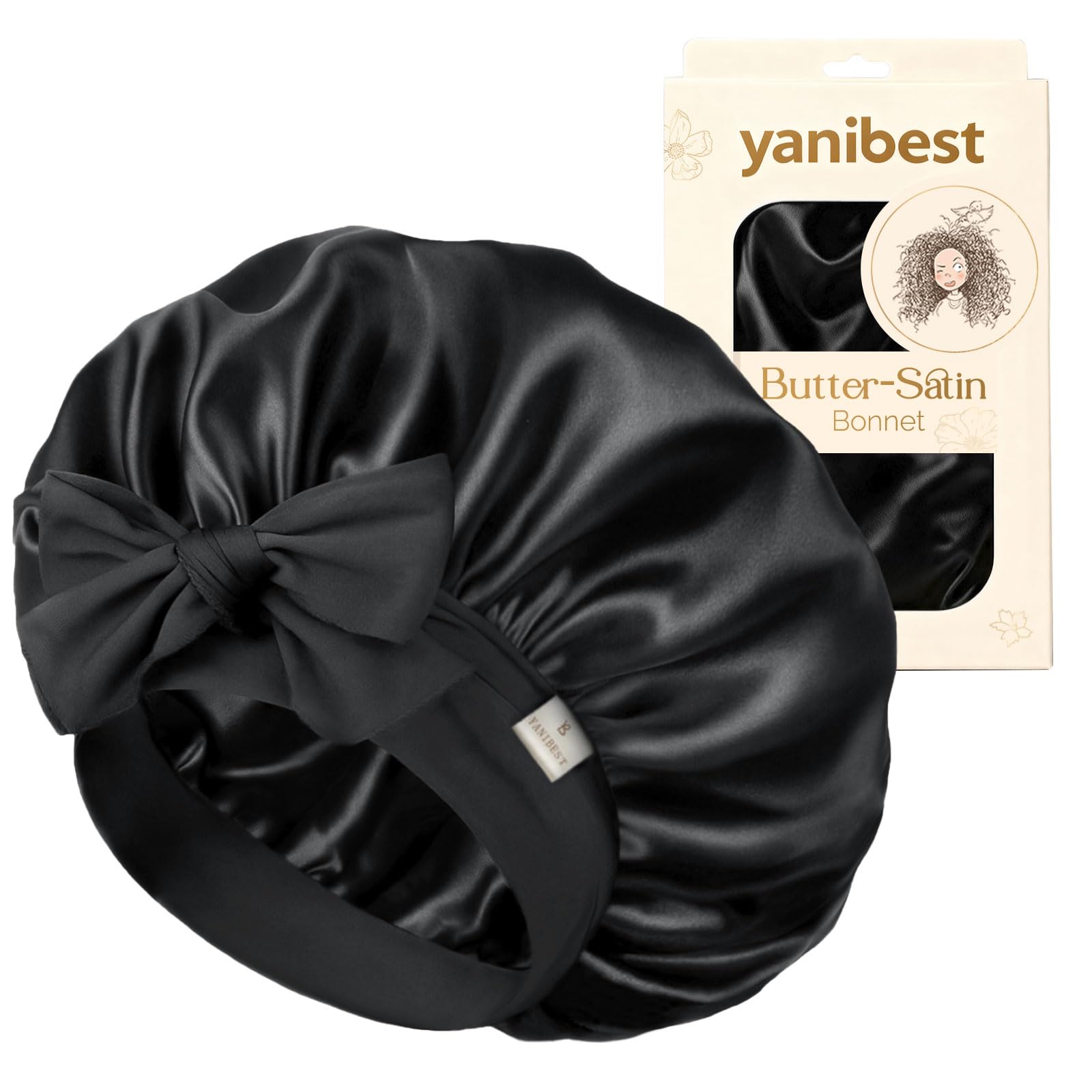 Yanibest Adjustable Satin Bonnet for Sleeping, Double Layer Silk Hair Bonnet with Tie Band for Unisex Women Men Curly Natural