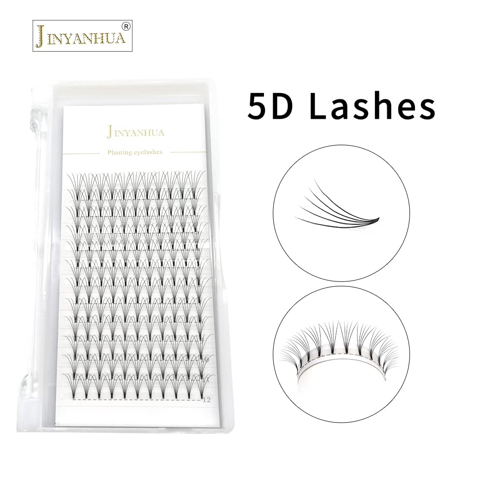 JINYANHUA Premade Eyelash Fans Extension 8-15mm Length 4d/5d/6d/7d/8d 0.07mm Short Stem Handmade Fans Premade Professional Eyelash Extensions Faux Mink (13mm, 5D-0.07-D)