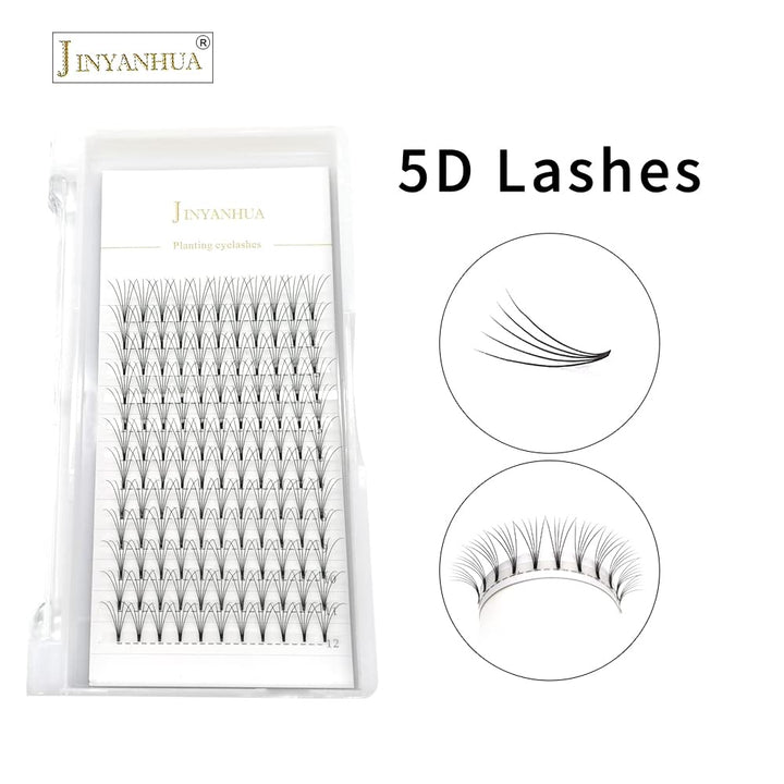 JINYANHUA Premade Eyelash Fans Extension 8-15mm Length 4d/5d/6d/7d/8d 0.07mm Short Stem Handmade Fans Premade Professional Eyelash Extensions Faux Mink (13mm, 5D-0.07-D)