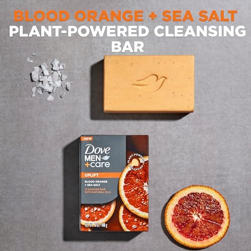DOVE MEN + CARE Cleansing Bar Soap Blood Orange + Sea Salt 4 Bars to Rebuild Skin in the Shower, a 4in1 Hair, Body, Face & Shaving Bar with Plant-Based Cleanser and Natural Oils 5 oz