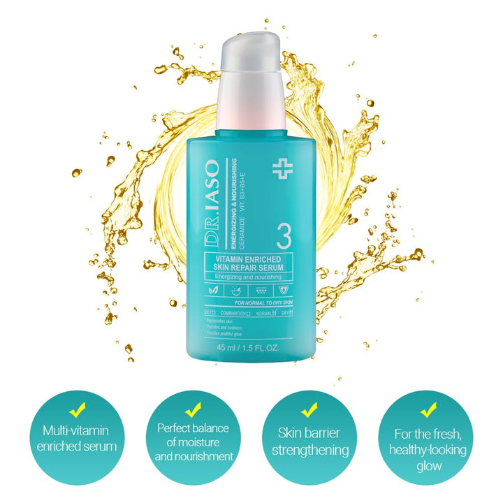IASO Vitamin Enriched Skin Repair Serum | Highly Concentrated Multivitamin Serum, Vegetable Oils, Korean Skin Care, 1.5 oz