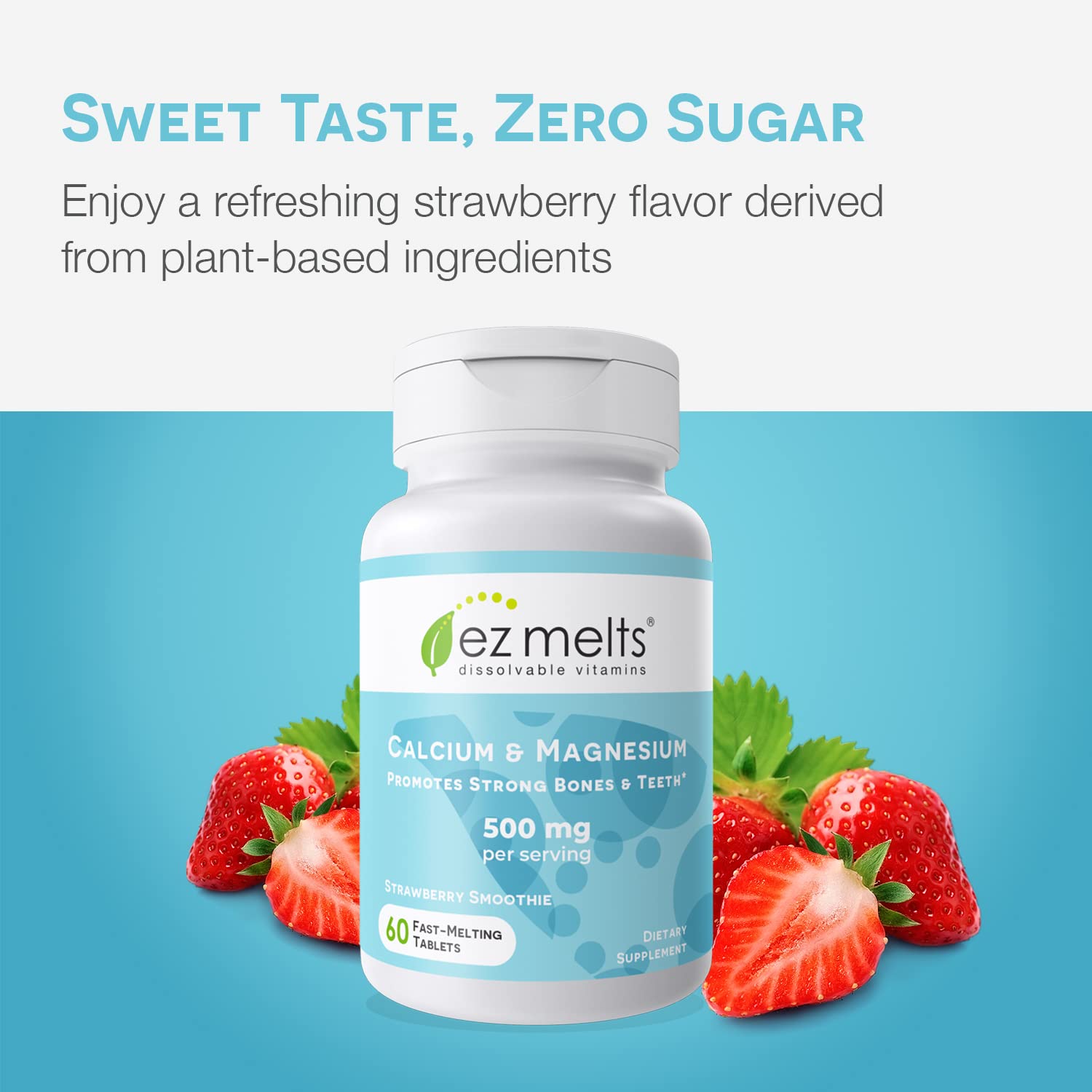 EZ Melts Dissolvable Calcium and Magnesium Supplement with Vitamin D3, Sugar-Free, 1-Month Supply