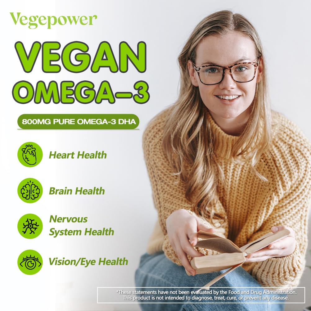 Vegan Omega-3 Algae DHA Supplements - 2000mg Algae Oil, Plant-Based Prenatal Algal DHA, 90 Carrageenan Free Softgels -Sustainable Fish Oil Alternative Supports Brain, Heart, Eyes, Joint Health