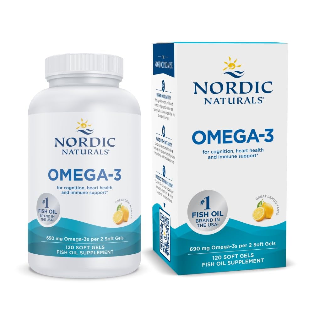 Nordic Naturals Omega-3, Lemon Flavor - 120 Soft Gels - 690 mg Omega-3 - Fish Oil - EPA & DHA - Immune Support, Brain & Heart Health, Optimal Wellness - Non-GMO - 60 Servings