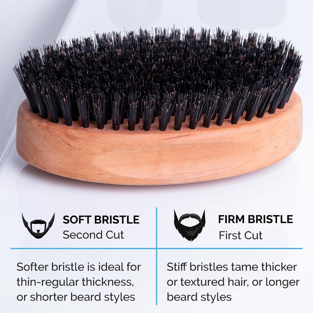 ZEUS Military Style 100% Boar Bristle Beard Brush, Soft Second Cut