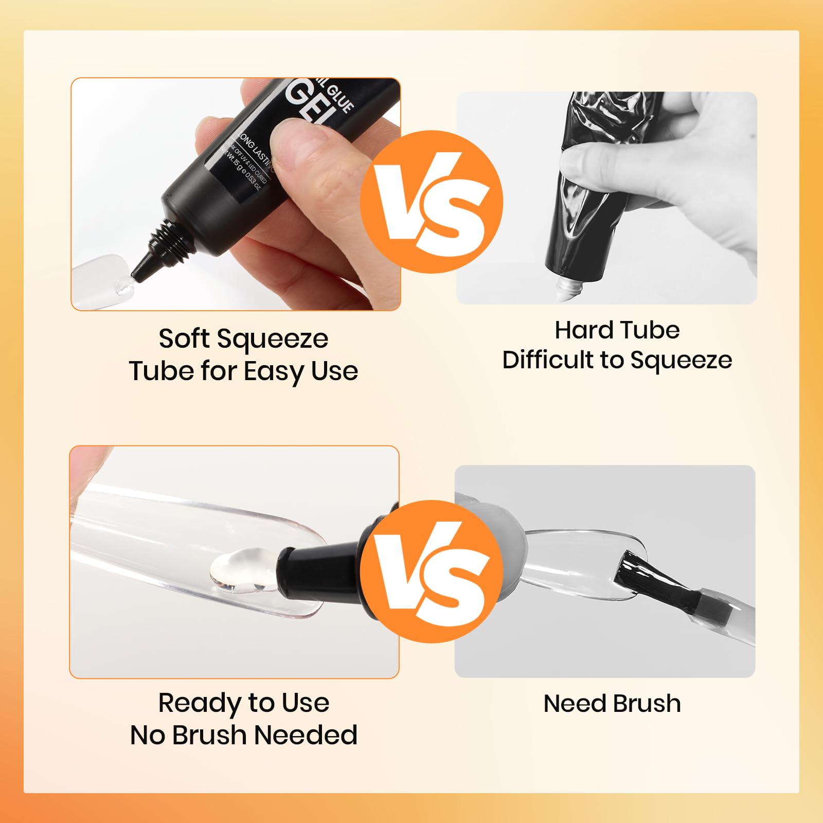 Beetles 2Pcs*20g Solid Nail Glue Gel, Tipex Soft Nail Tips Glue Super Strong for Acrylic Nails Extension Fake Nails Press On Nails, Fall Halloween Nails, U V Light Required