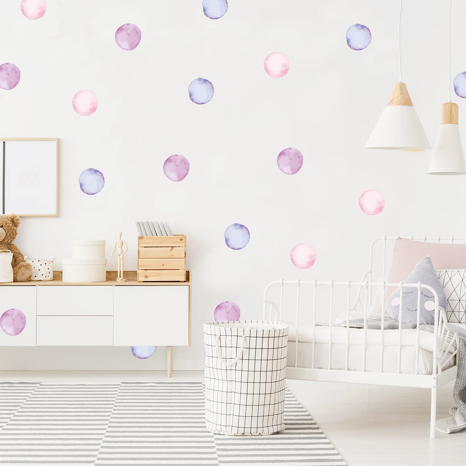 Polka Dot Wall Decals Removable Watercolor Colorful Wall Sticker for Kids Baby Girls Living Room Bedroom Playroom (Pink Purple)…