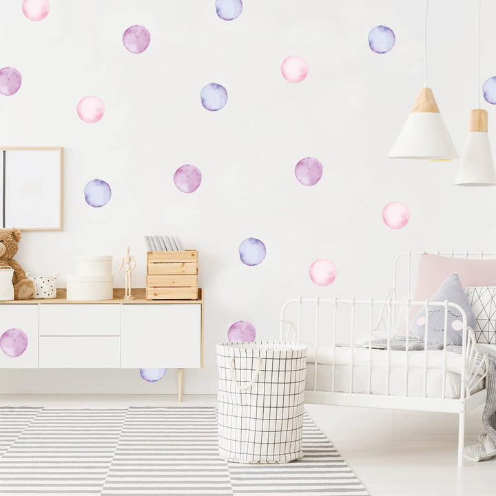 Polka Dot Wall Decals Removable Watercolor Colorful Wall Sticker for Kids Baby Girls Living Room Bedroom Playroom (Pink Purple)…