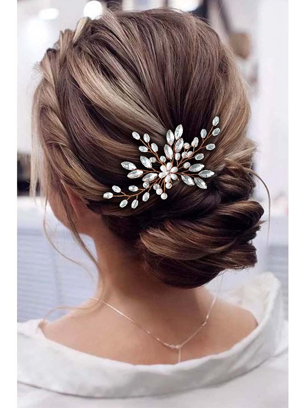 Unicra Bride Wedding Rhinestone Hair Pins Crystal Bridal Hair Pieces Wedding Hair Accessories for Women and Girls (Rose Gold)