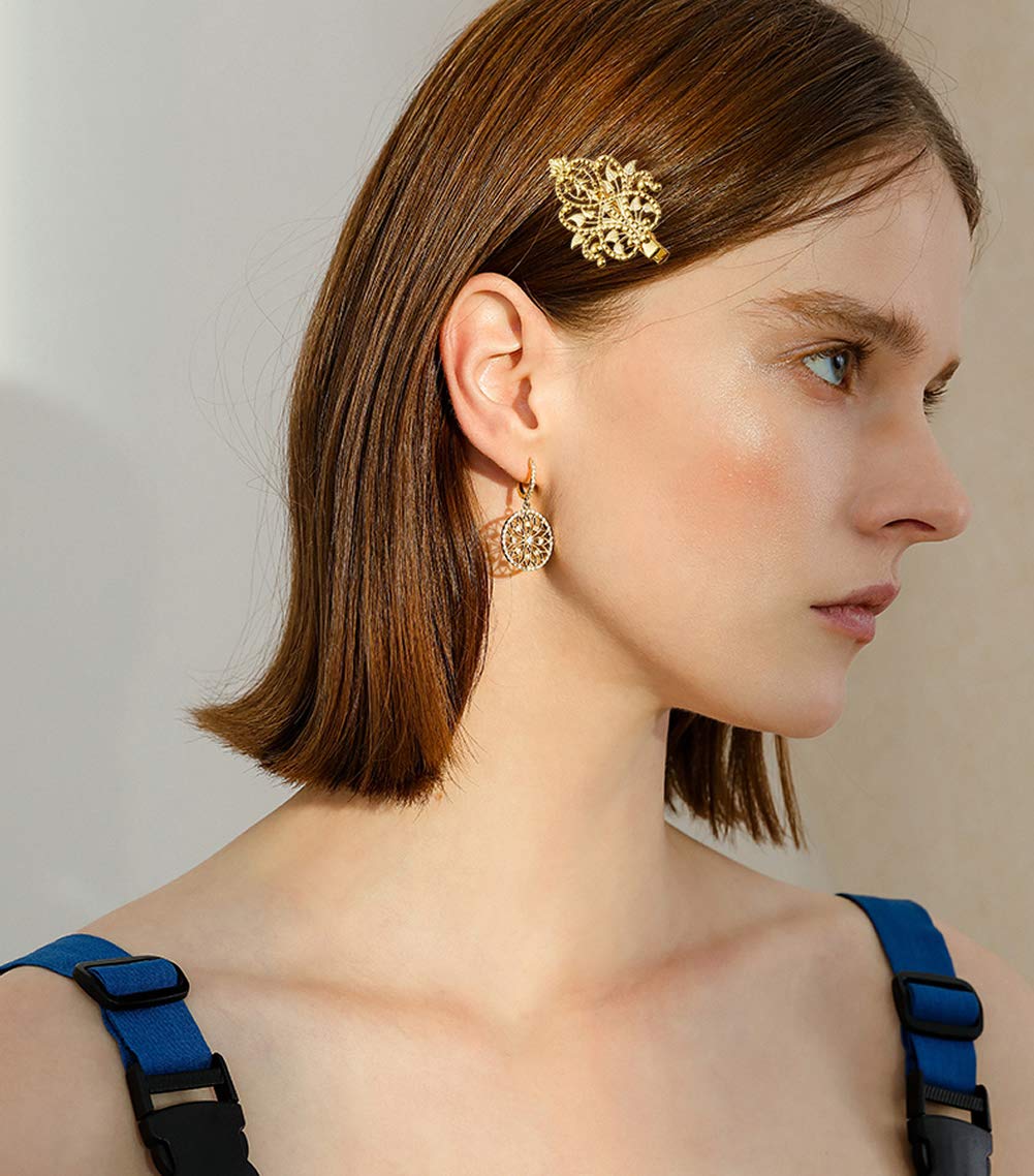 inSowni 30 Pack/15 Pairs Gold Metal Alligator Hair Clips Barrettes Bobby Pins Leaf Flower Butterfly Decorative Accessories for Women Girls