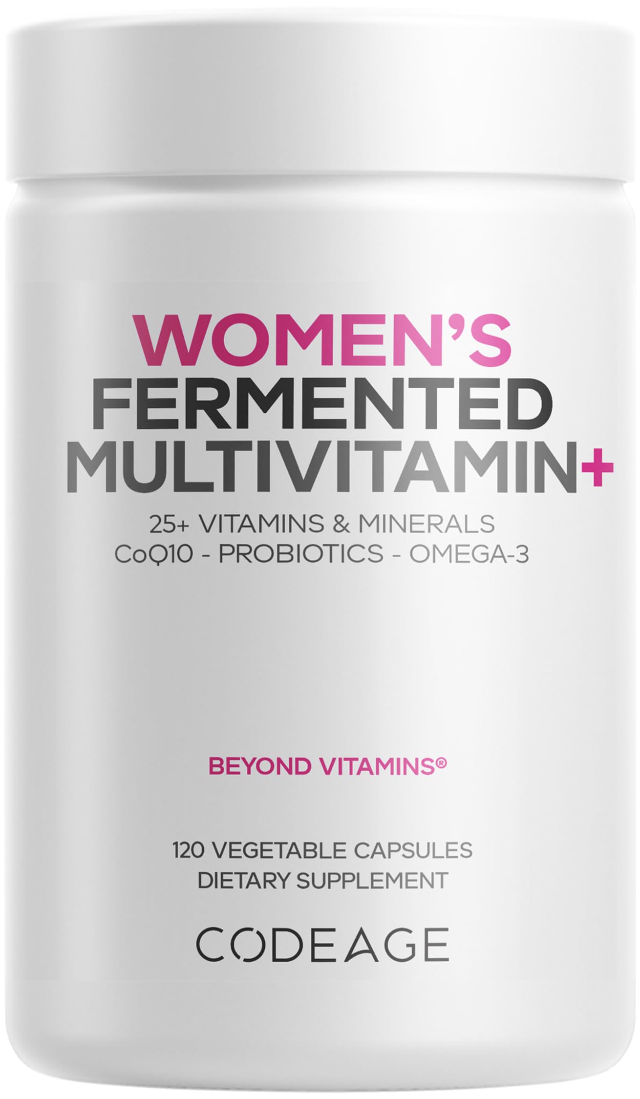 Codeage Women’s Daily Multivitamin, 25+ Vitamins & Minerals, Fermented, Organic Whole Foods, Probiotics Supplement - Vitamin A, Vitamin B, Vitamins C, D, E & K, Omega 3, Zinc – Vegan - 120 Capsules