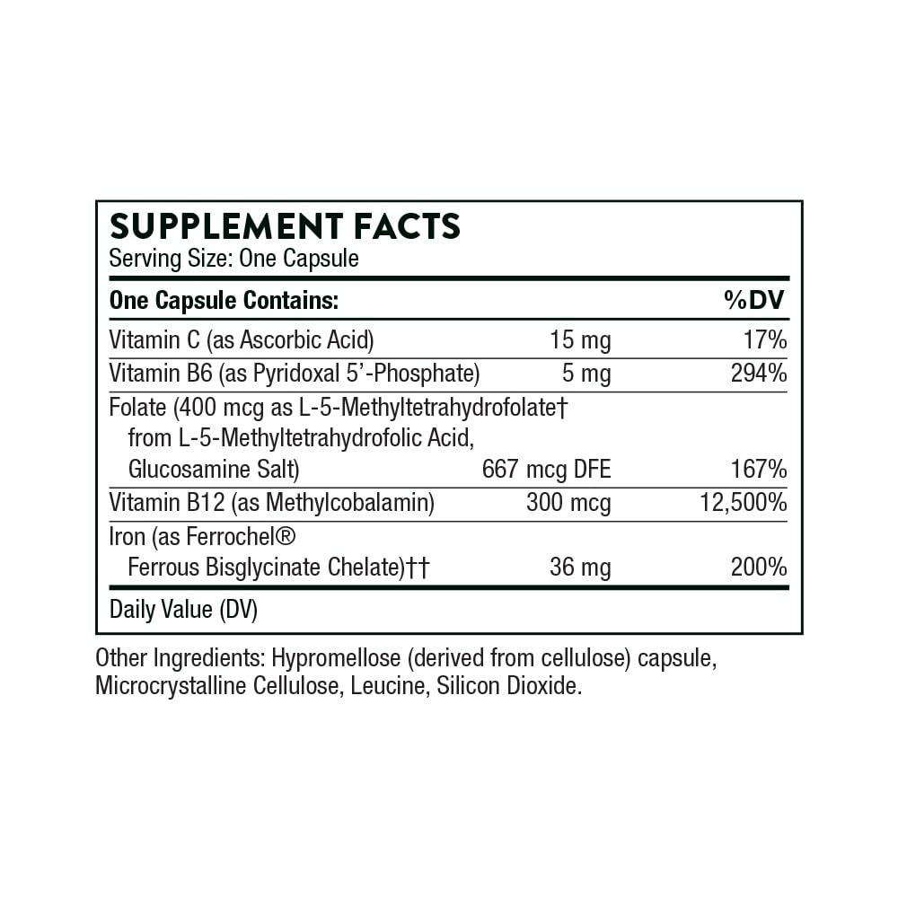 THORNE Ferrasorb - 36 mg Iron with Essential Nutrients - Complete Blood Support Formula - Elemental Iron, Folate, B and C Vitamins for Optimal Absorption - Gluten-Free - 60 Capsules