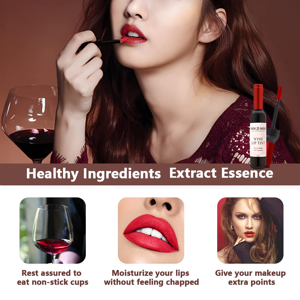 VOLLUCK Wine Liquid Lipstick, Lady Long Lasting Make Up Gloss Matte Lip Tint Wine Bottle Cover, Waterproof, Valentine's Day Gift Kit Ideas for Girlfriend, Mom, Friend (6 Colors)