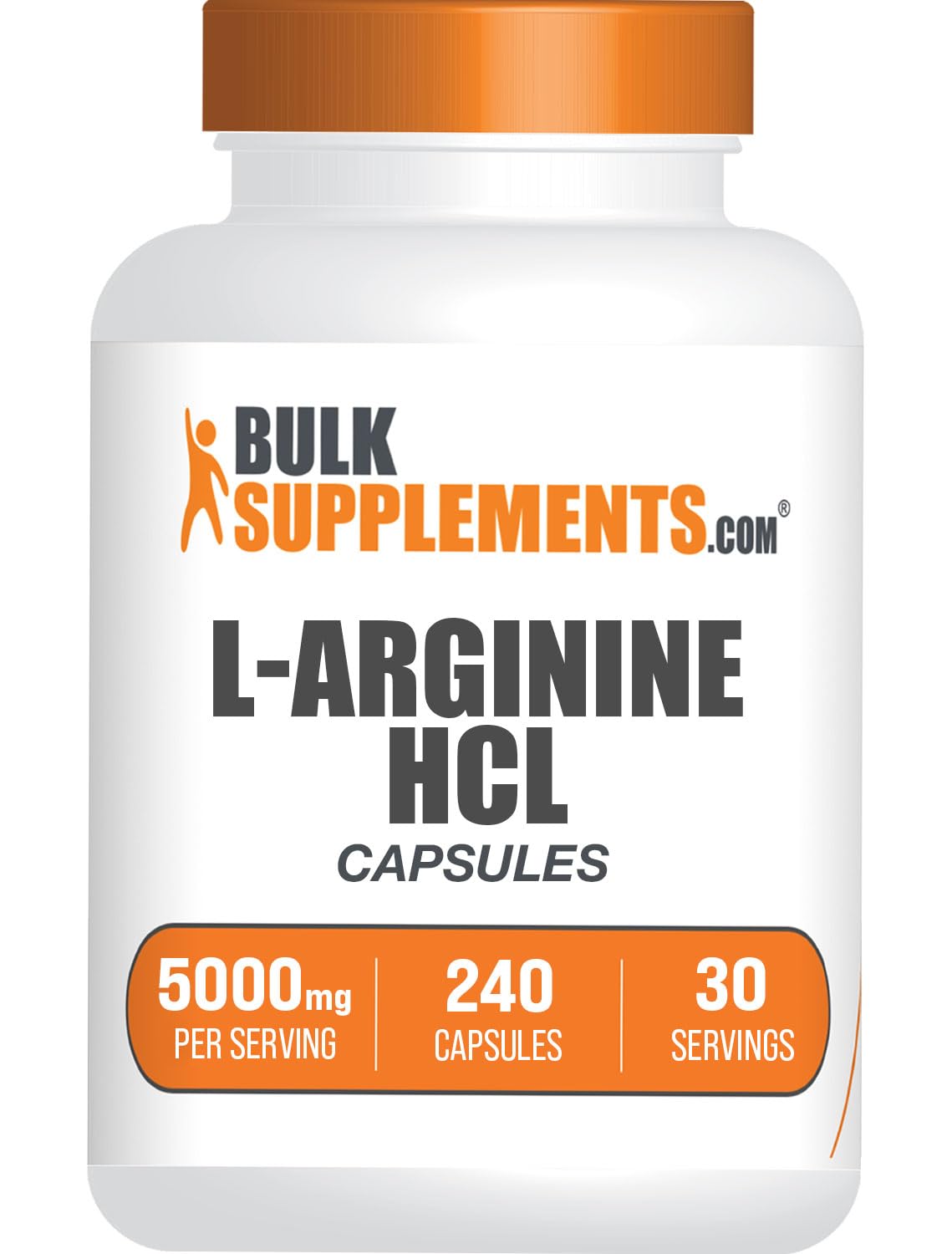 BulkSupplements.com L-Arginine HCl Capsules - Arginine Supplement, Nitric Oxide Supplement, L-Arginine 5000mg - Gluten Free, 8 Capsules per Serving, 240 Capsules (Pack of 1)
