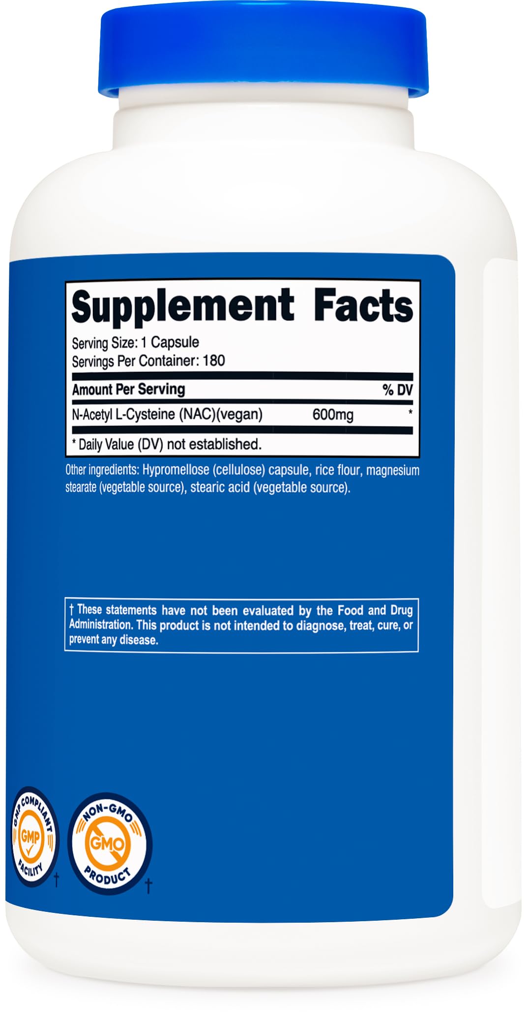 Nutricost N-Acetyl L-Cysteine (NAC) 600mg, 180 Capsules - Non-GMO, Gluten Free
