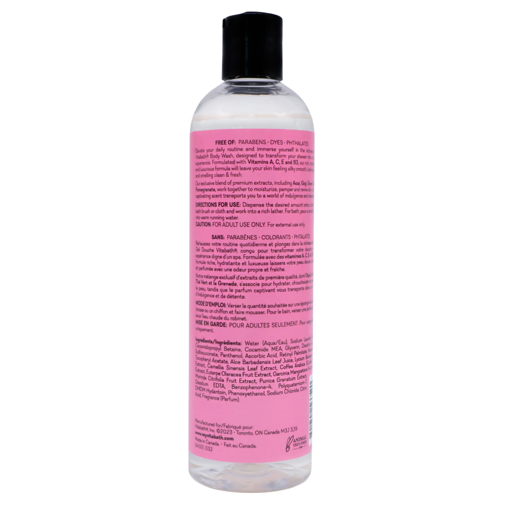 Vitabath Pomegranate Bellini Blush Body Wash Moisturizing Bath & Shower Cleanser Infused with Acai, Pomegranate, Orange & Apple Fruit Extracts - Cruelty-Free, Paraben-Free - 10 oz
