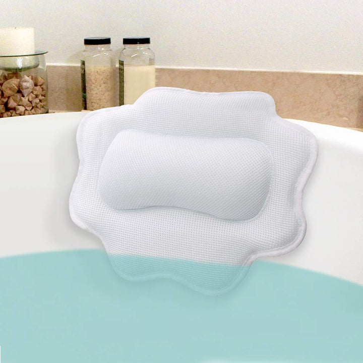 Bathtub Spa Pillow, Non-Slip 4 Strong Suction Cups, Bath Pillows for Tub, Head, Neck, Shoulder Support, Breathable Relax Comfort