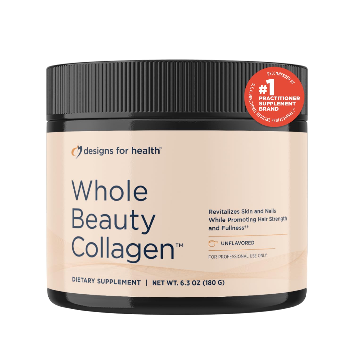 Designs for Health Whole Beauty Collagen - Collagen Peptides, Silica & Biotin Powder to Support Hair Skin and Nails - Support Hair Strength & Fullness (30 Servings)