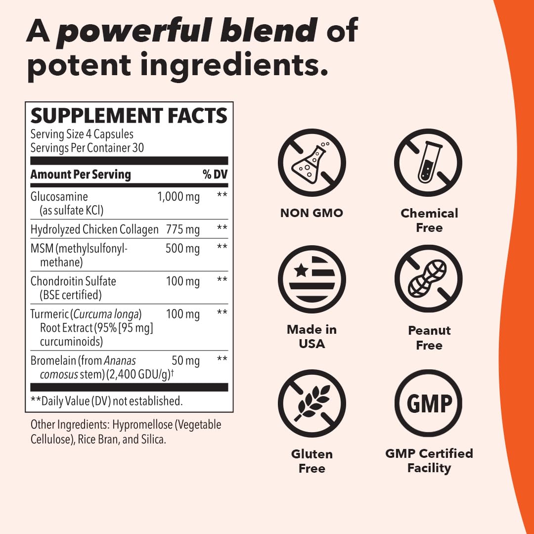 LifeSeasons Mobili-T - Joint Support Supplement - Glucosamine Chondroitin MSM Collagen Bromelain & Turmeric - Reduce Swelling & Aches - Increase Range of Motion & Mobility - 120 Capsules