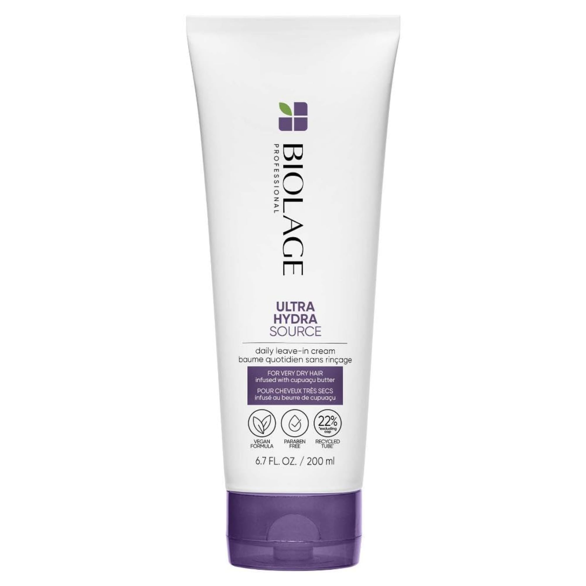 Biolage Ultra Hydra Source Leave-In Cream - Moisturizes & Controls Frizz, For Very Dry, Thick, Coarse Hair, With Micro-dosed with Cupuaçu Butter & Salicylic Acid, 6.5 Fl Oz, Packaging May Vary
