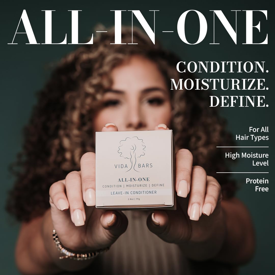 VIDA BARS All-in-One Leave In Conditioner Bar for Curly Hair | All Natural Moisturizing Solid Conditioner | Color Safe, Vegan, Sulfate Free, Paraben Free, Handmade in the USA (Blue Tansy Flower Scent)