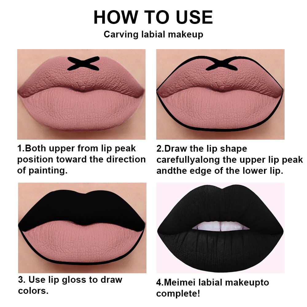 HAOYA 2Pcs Matte Dark Black Lip Liner and Lipstick Makeup Set, Matte Liquid Lipstick 24H and with Lip Liner Set Waterproof Long Lasting labiales mate 24 horas originales matte larga duracion 24#19