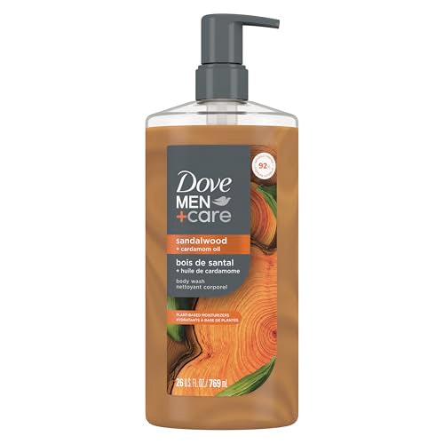 DOVE MEN + CARE Body Wash Sandalwood + Cardamom Oil to Rebuild Skin in the Shower with Plant-Based Cleansers and Moisturizers 26 oz