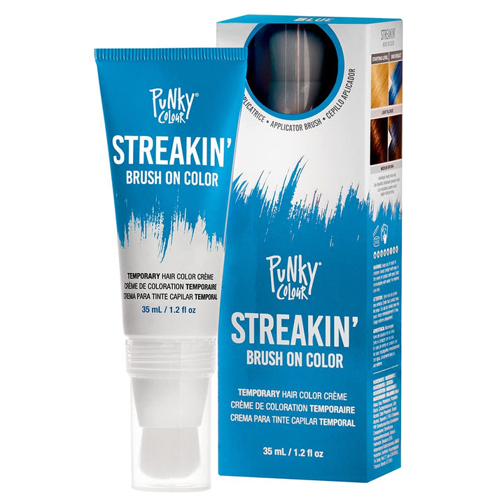 Punky Colour Streakin' Brush on Color Blue, Temporary Hair Color Creme, Instant, DIY Hairstyle, Vibrant, Soft Hold, Men Women Kids, Easy-Squeeze Tube, 1.2 fl oz