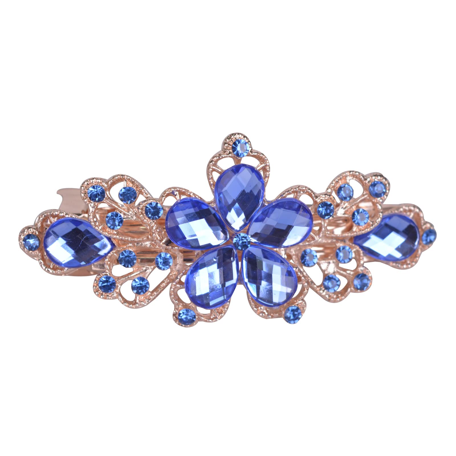 Sankuwen Flower Design Rhinestone Hairpin Clip Accessories (Dark Blue)