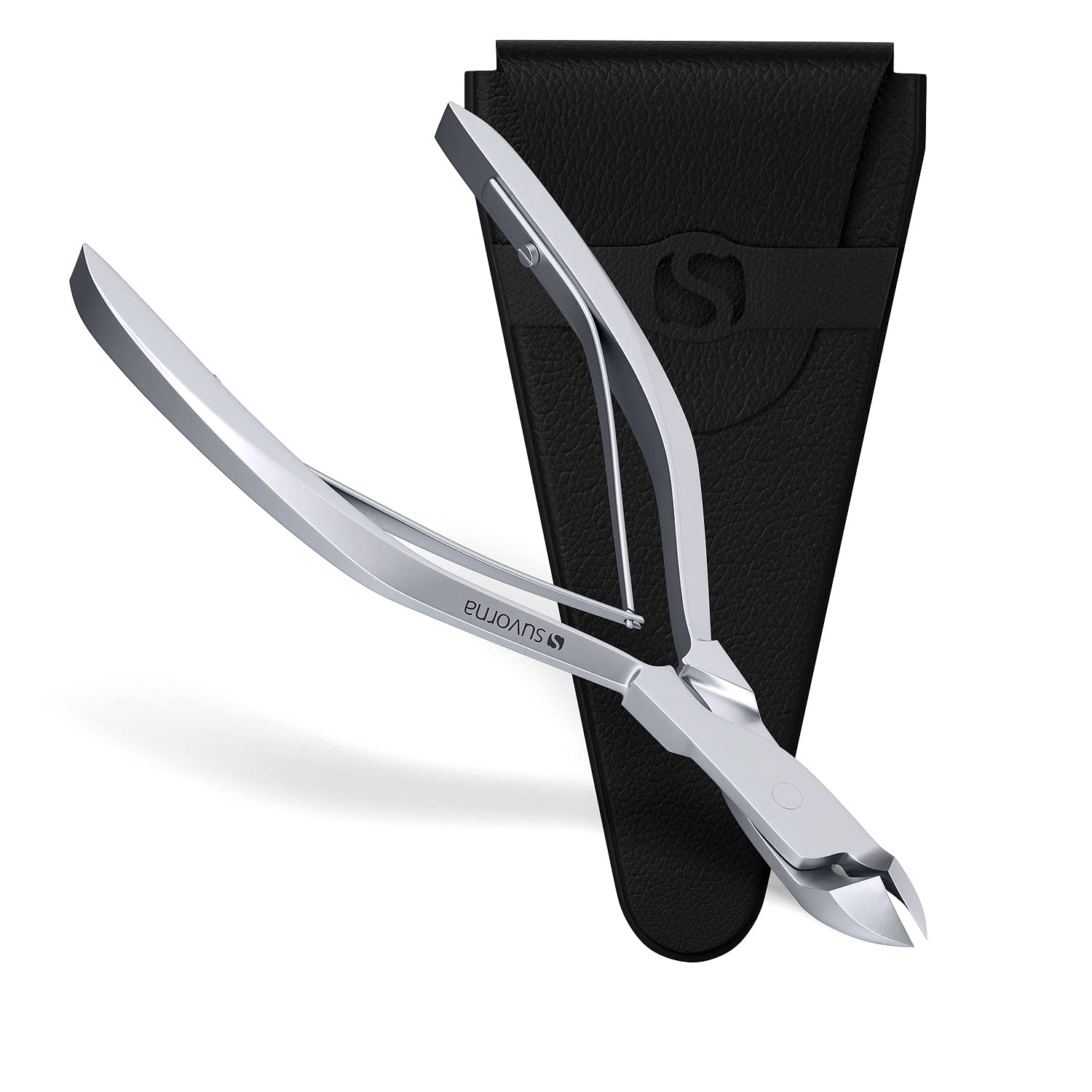 Suvorna Manipro Professional Cuticle Nail Nipper Cutter with Leather Case, Polished Steel, 3.2 Ounce
