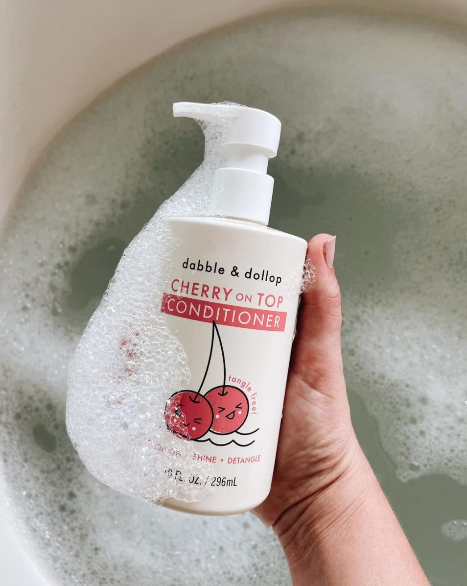 Dabble & Dollop Cherry on Top Conditioner - Natural Shine & Detangler for Kids, 100% USA-made, Paraben & Sulfate Free, Vegan, Gluten-free, Tear-Free (10oz)