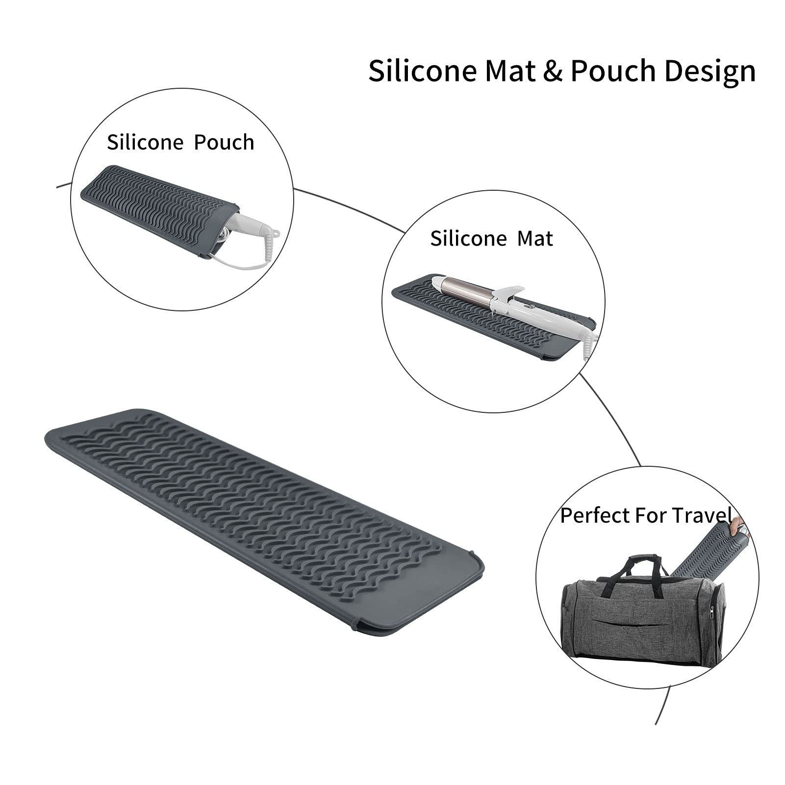 EIOKIT Silicone Heat Resistant Mat for Hair Iron, 11 x 5 inch, Grey, 1 Pack