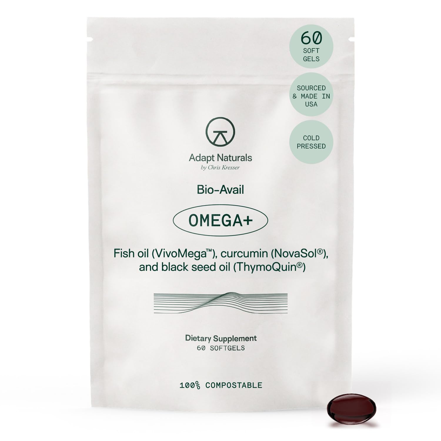 Adapt Naturals Omega 3 Fish Oil Supplement with Bioavailable Curcumin & Black Seed Oli, 1,500mg Fish Oil EPA DHA Omega 3 Fatty Acids to Support Joints, Muscles & Heart | Unflavored - 30 Days Supply