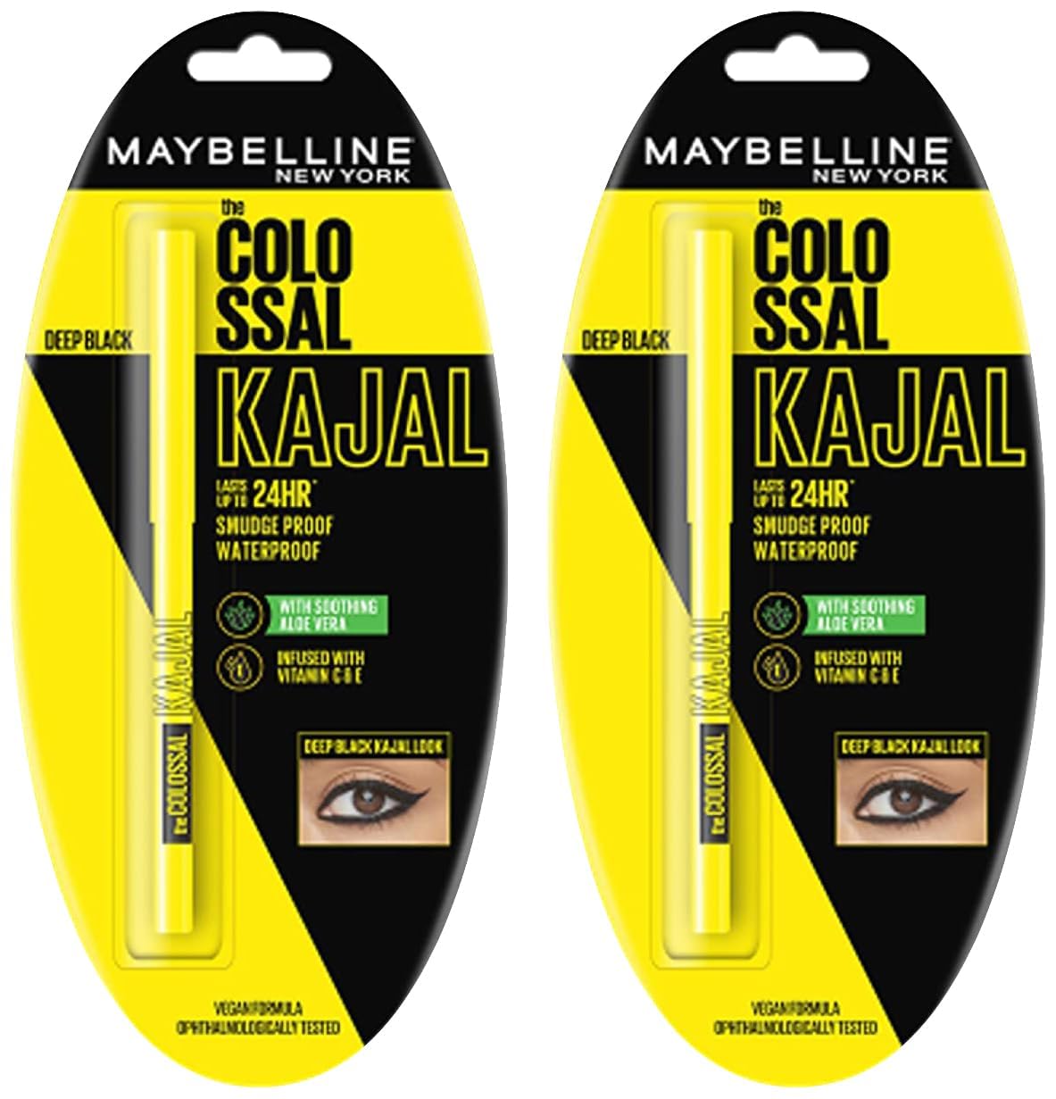 Maybelline New York Colossal Kajal Dark black, Waterproof kajal, 24Hrs Stay Kajal 0.35g (pack of 2)