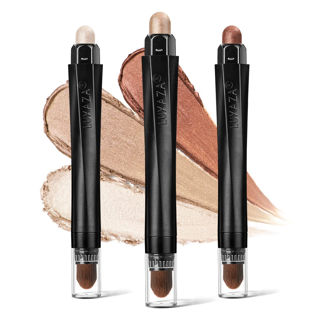 LUXAZA 3PCS Eyeshadow Stick,Champagne Metallic And Shimmer Eye shadow Pencil Crayon Brightener Makeup with Crease-proof Formula,Waterproof & Long Lasting Eye Shadow And Eyeliner Pen Set