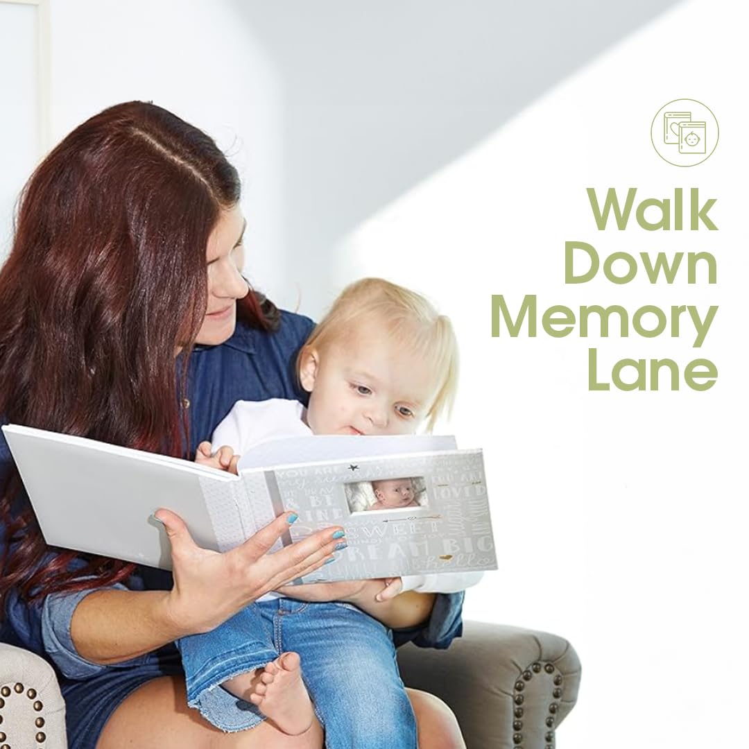 Lil Peach First 5 Years Dream Big Wordplay Baby Memory Book, Gender-Neutral Baby Keepsake for New and Expectant Parents, Pregnancy And Milestone Journal, Gray