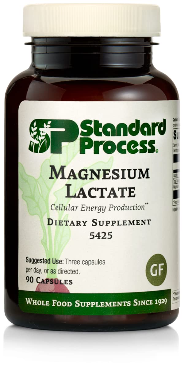 Standard Process Inc. Magnesium Lactate - Supplement for Cell Energy, Muscle & Bone Support - Heart & Nervous System Support - Bioavailable & Absorbable Form of Magnesium - 90 Capsules