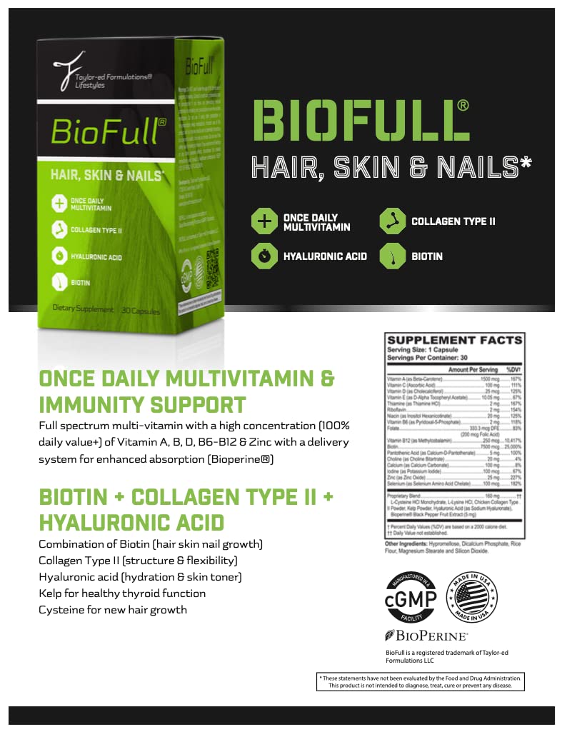 BioFull Hair Skin Nails - Biotin Vitamins for Hair, Skin & Nails - Biotin & Collagen Supplement for Women & Men