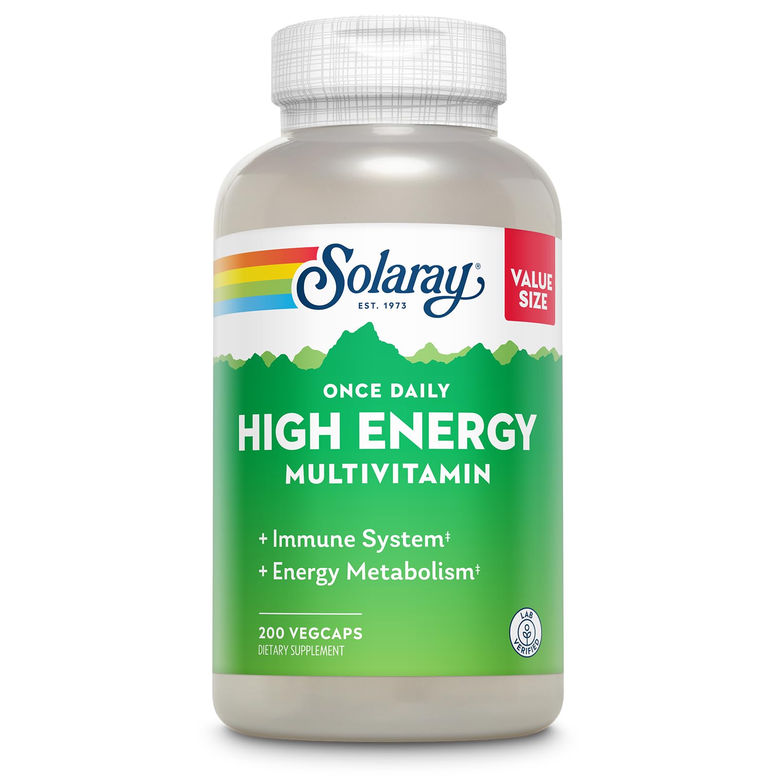 SOLARAY Once Daily High Energy Multivitamin for Women and Men - Energy Supplements - Immune Support w/Vitamin C, A, D and E, Vitamin B Complex, Trace Minerals, 60-Day Guarantee, 200 Serv, 200 VegCaps