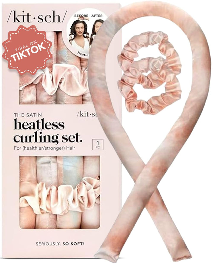 Kitsch Satin Heatless Curling Set for Hair, Perfect Curls, No Damage, No heat - Sunset Tie Dye