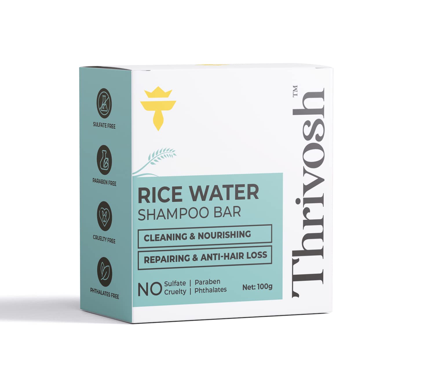 Thrivosh Rice Water for Hair Growth Shampoo Bar – 2 in 1 Shampoo and Conditioner Bar – pH Balanced Vegan Friendly Dry Shampoo Bar for All Hair Types – Anti-Loss and Repairing 100g