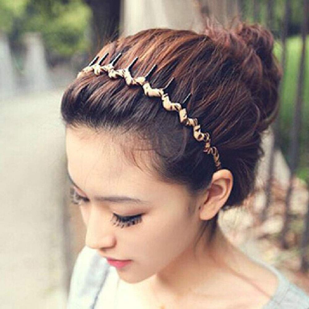 Numblartd 5 Pcs Leopard Print Wrapping Toothed Wavy Headband Zigzag Comb Hair Band - Women Fashion Hair Hoop Hairband Hair Accessory (Color Random)