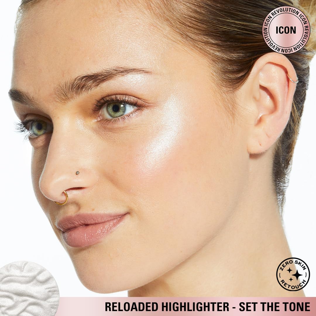 Revolution, Reloaded Pressed Powder Highlighter, Intensely Pigmented for a High Impact Dewy Finish, Set The Tone, 0.22 Oz