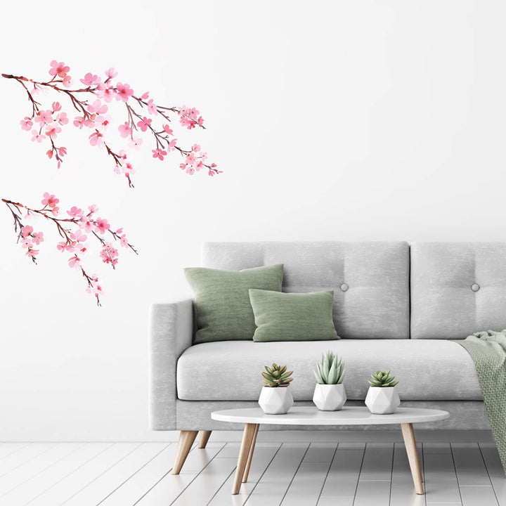 DECOWALL DS6-1903 Watercolor Cherry Blossoms Kids Wall Stickers Wall Decals Peel and Stick Removable Wall Stickers for Kids Nursery Bedroom Living Room décor