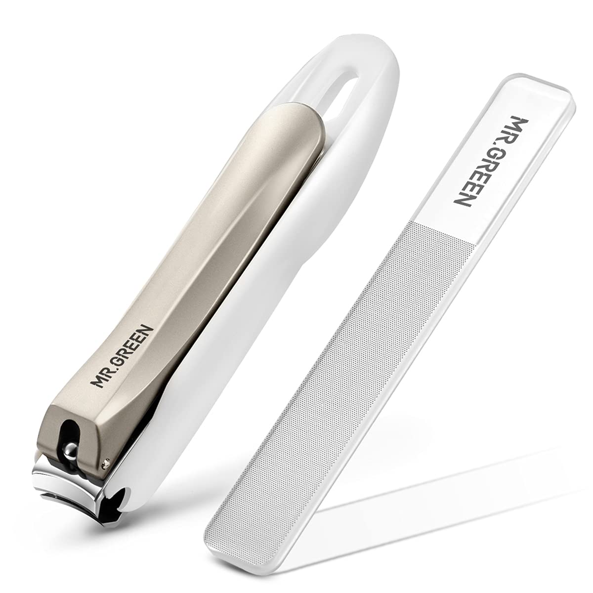 MR.GREEN Nail Clippers Anti Splash Fingernail Cutter Stainless Steel Manicure Tools Nail Scissors Detachable Design Nail Trimmer (L+Nano Glass File)