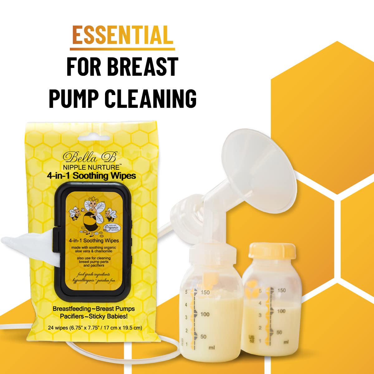 BELLA B Nipple Nurture 3-Piece Breast Wipes/Baby Wipe Bundle - Breast Pump Cleaning Wipes - Nursing and Breastmilk Wipes