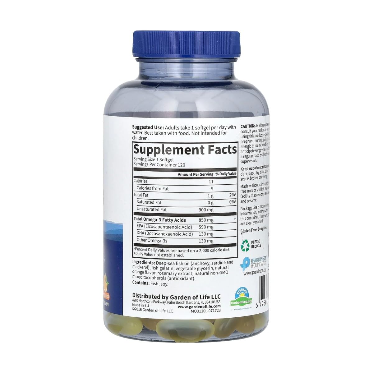 Garden of Life EPA/DHA Omega 3 Fish Oil - Minami Natural Brain Function, Heart and Mood Supplement, 120 Count